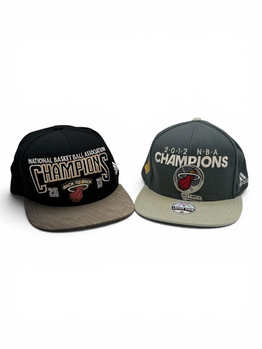 Adidas Miami Heat 2012 & 2013 NBA Champions Locker Room Snapback Hats Set of 2